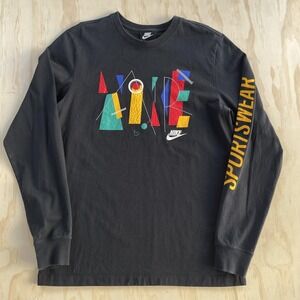 Nike Sportswear Shirt Mens Medium Black Retro Graphic Long Sleeve Tee T-Shirt